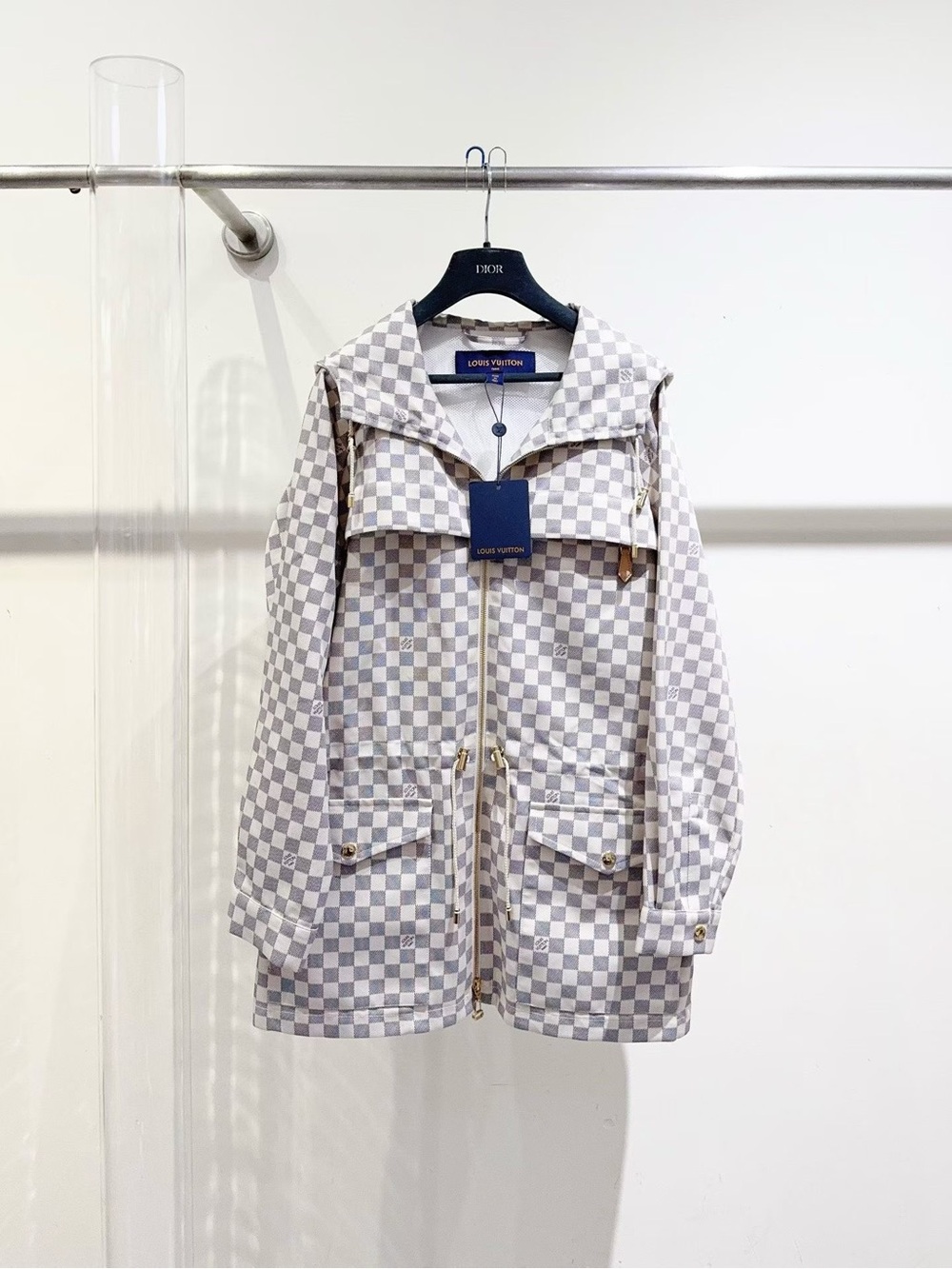 Louis Vuitton Cream and Light Gray Checkerboard Field Jacket